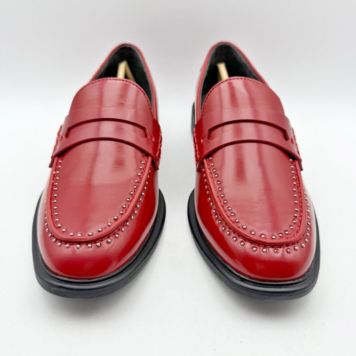 Franco Sarto Womens Eden Studded Loafers Size 7.5M EU 38 Red Slip On NIB