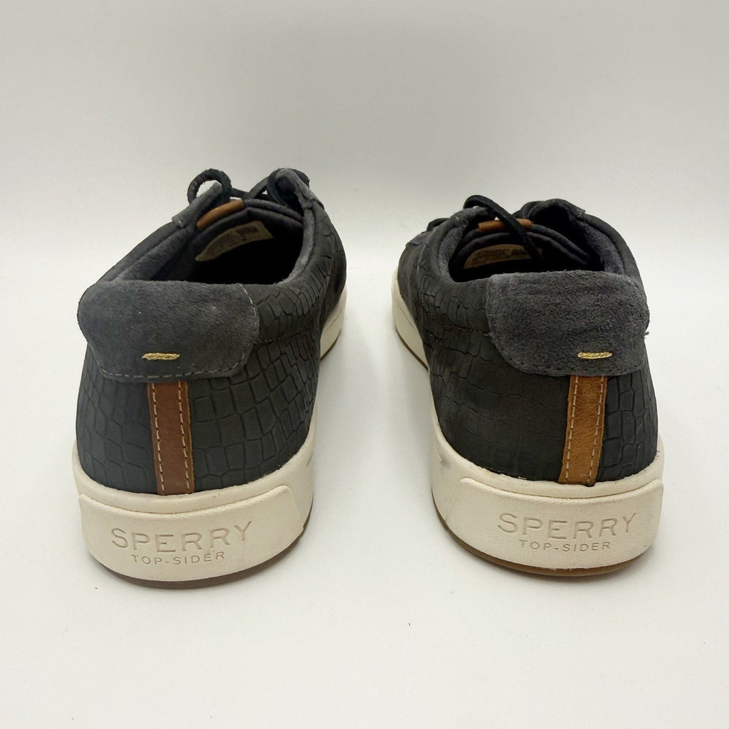SPERRY Womens Anchor Plushwave Sneakers Size 11 Black Croc Embossed Suede NWOB