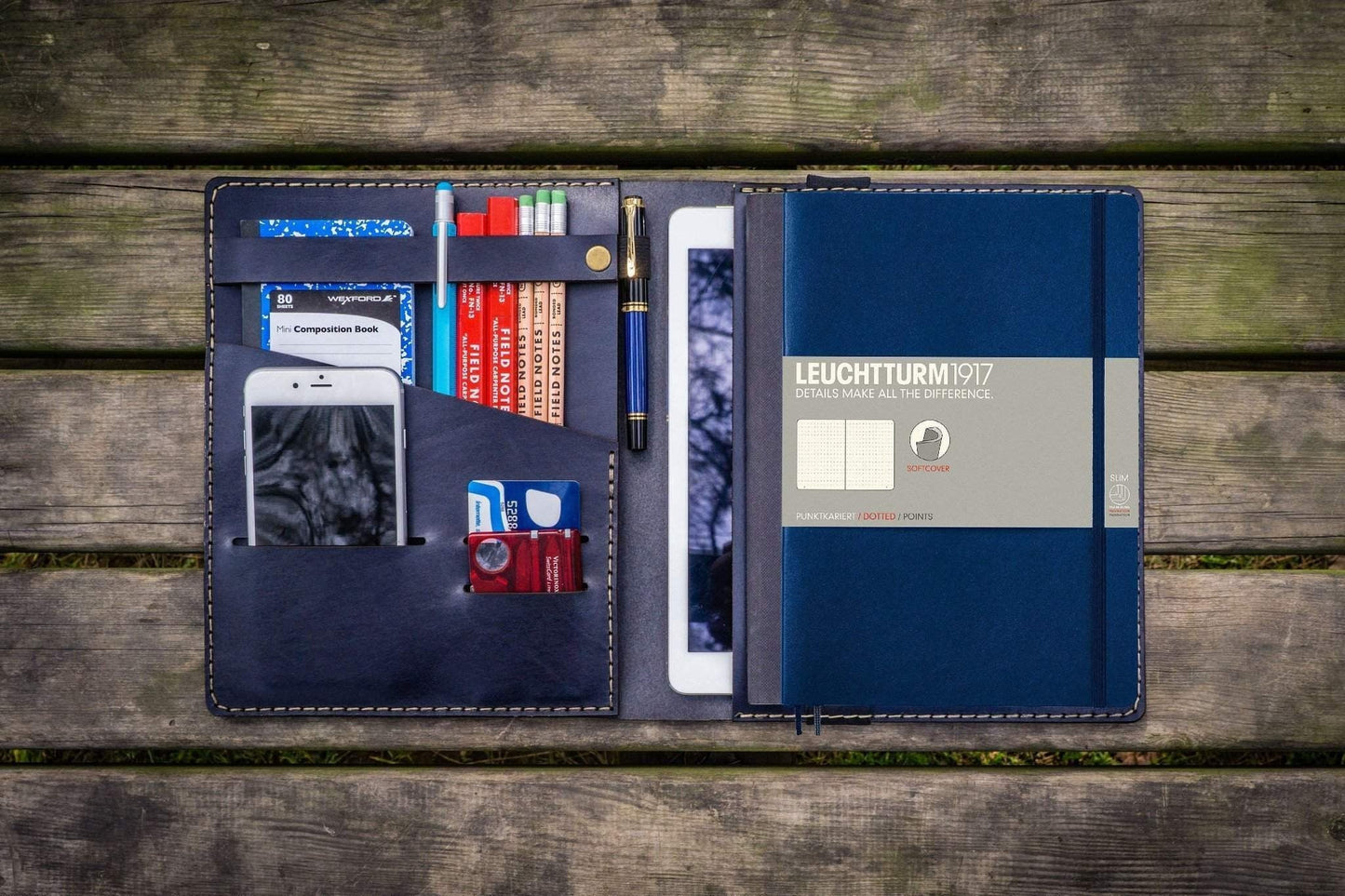 Leather Leuchtturm1917 B5 Notebook & iPad Air/Pro Cover - Navy Blue