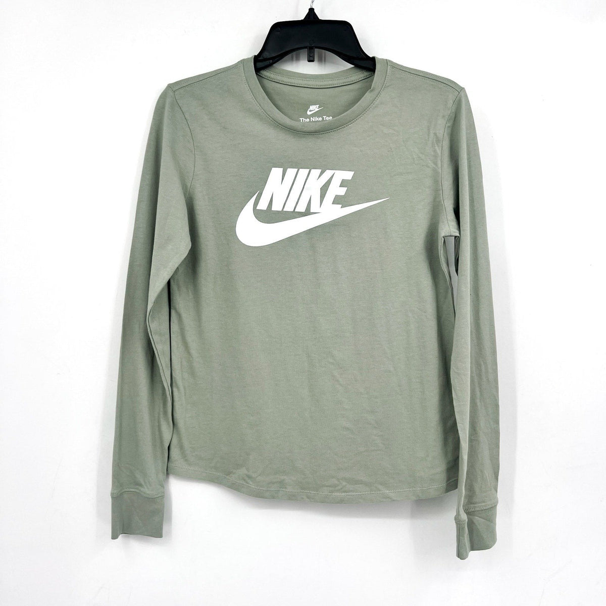 NIKE Women's Essentials Logo Tee XS Pale Green Long-Sleeve Crewneck NWT