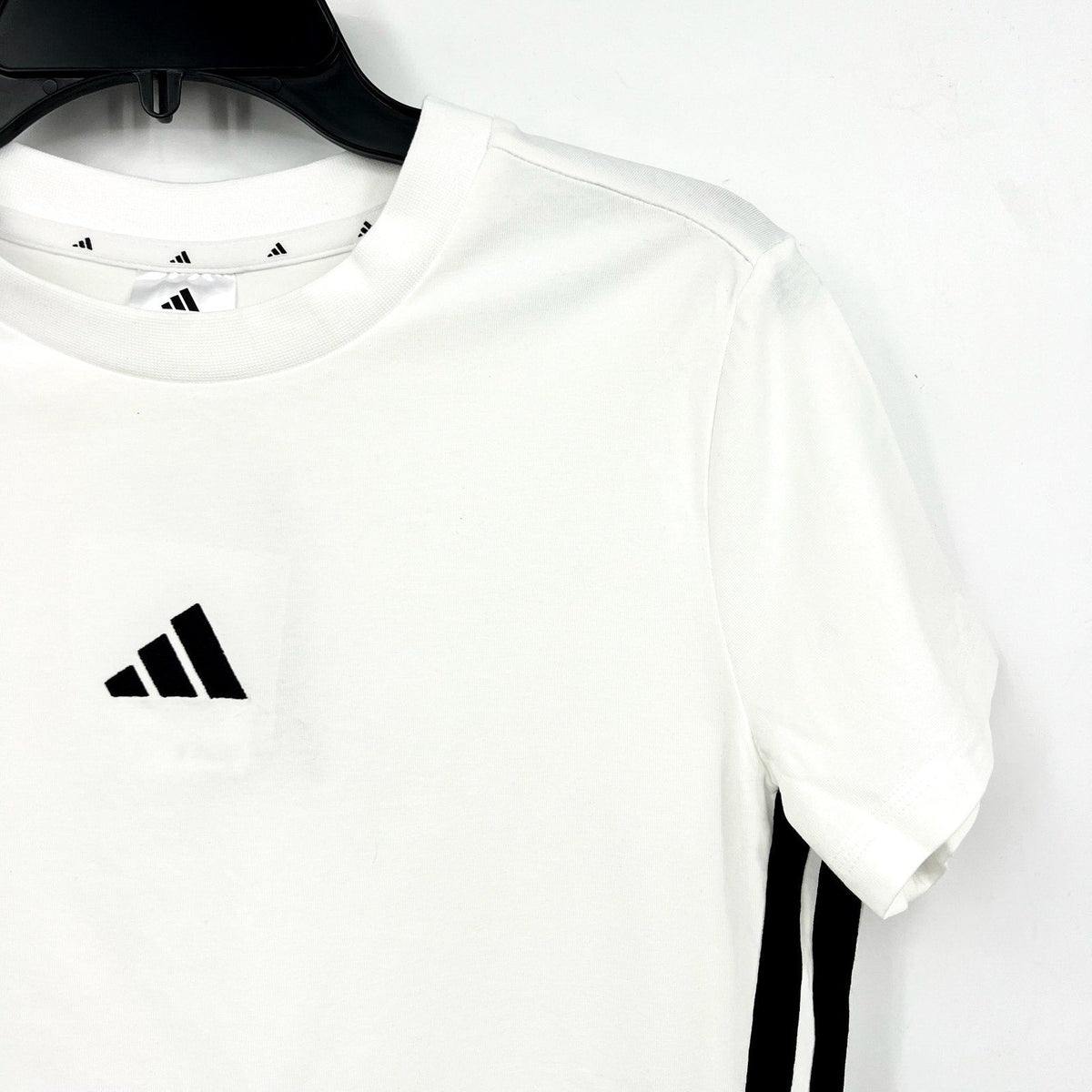 ADIDAS Essentials 3-Stripes Slim Baby Tee Large White Black Short Sleeve NWT
