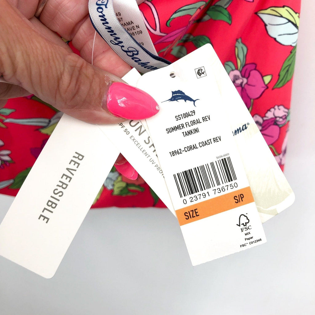 TOMMY BAHAMA Summer Floral Reversible Tankini Top Small Pink Gingham NWT