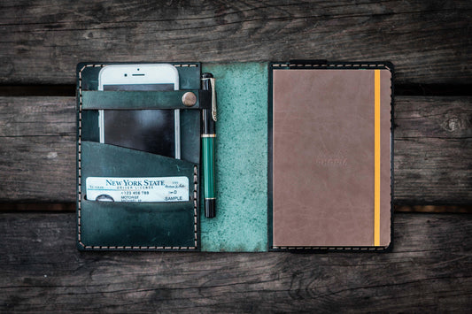 Leather Rhodia A6 Notebook Cover - Crazy Horse Forest Green
