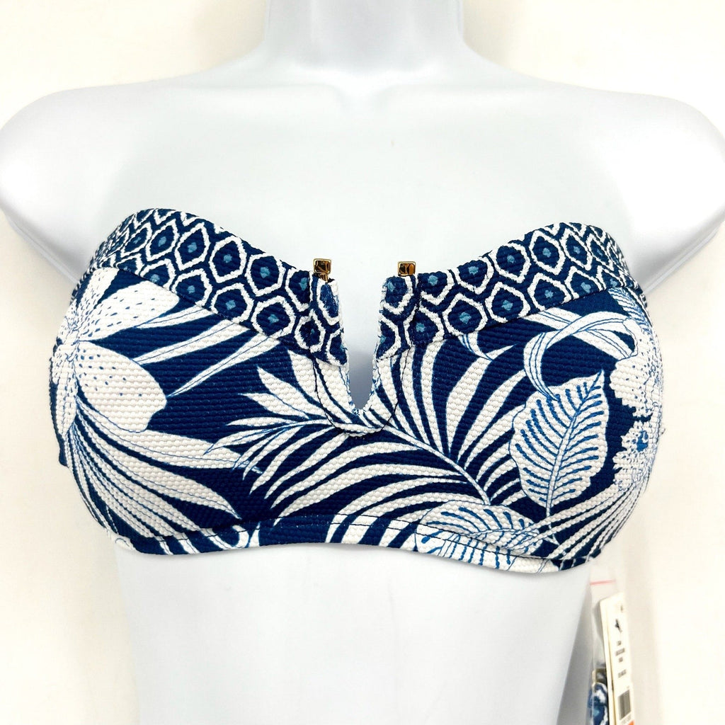 TOMMY BAHAMA Island Cays Blooms Bandeau Bikini Top Small Indigo Tide NWT