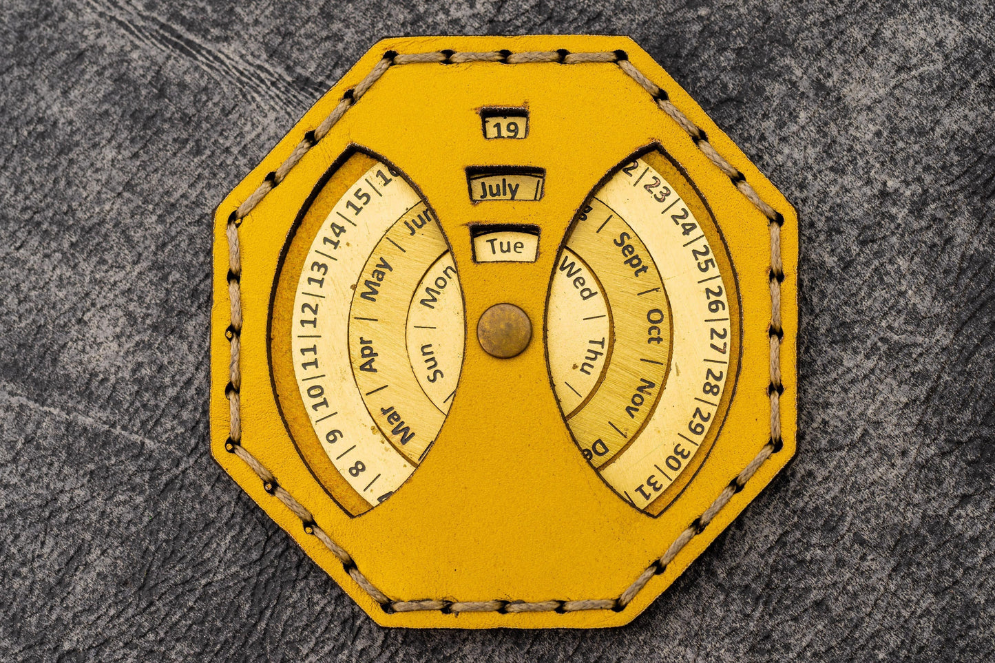 Leather and Brass Perpetual Calendar - Octagon