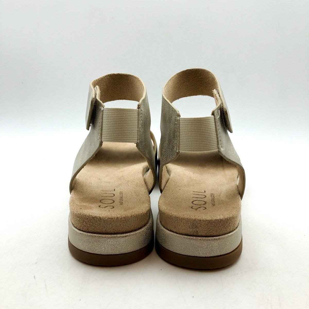 Soul Naturalizer Womens Deara Platform Flat Sandals Size 7 WIDE Gold Leather NIB