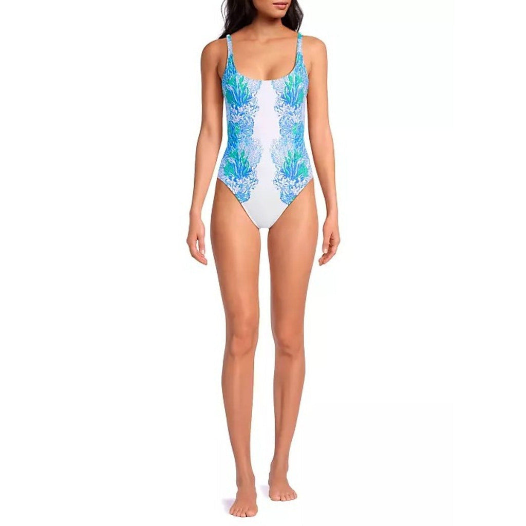 LILLY PULITZER Brin Scoopneck One-Piece Swimsuit Size 14 Blue Las Olas Aqua NWT