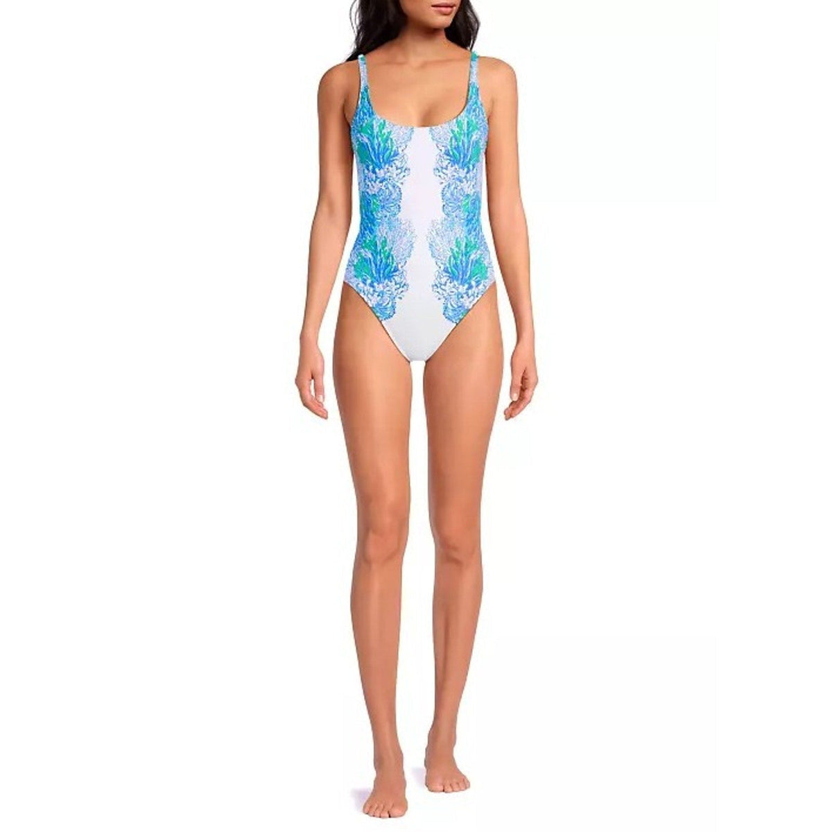 LILLY PULITZER Brin Scoopneck One-Piece Swimsuit Size 14 Blue Las Olas Aqua NWT