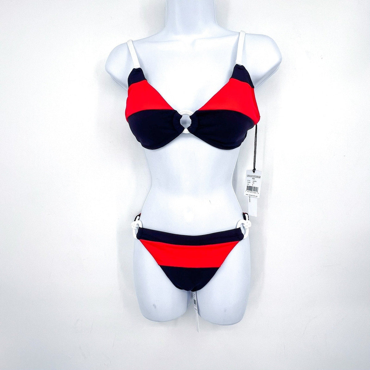 ROBIN PICCONE Women's Babe Bikini Medium Navy Blue Red Top & Bottom Combo NWT