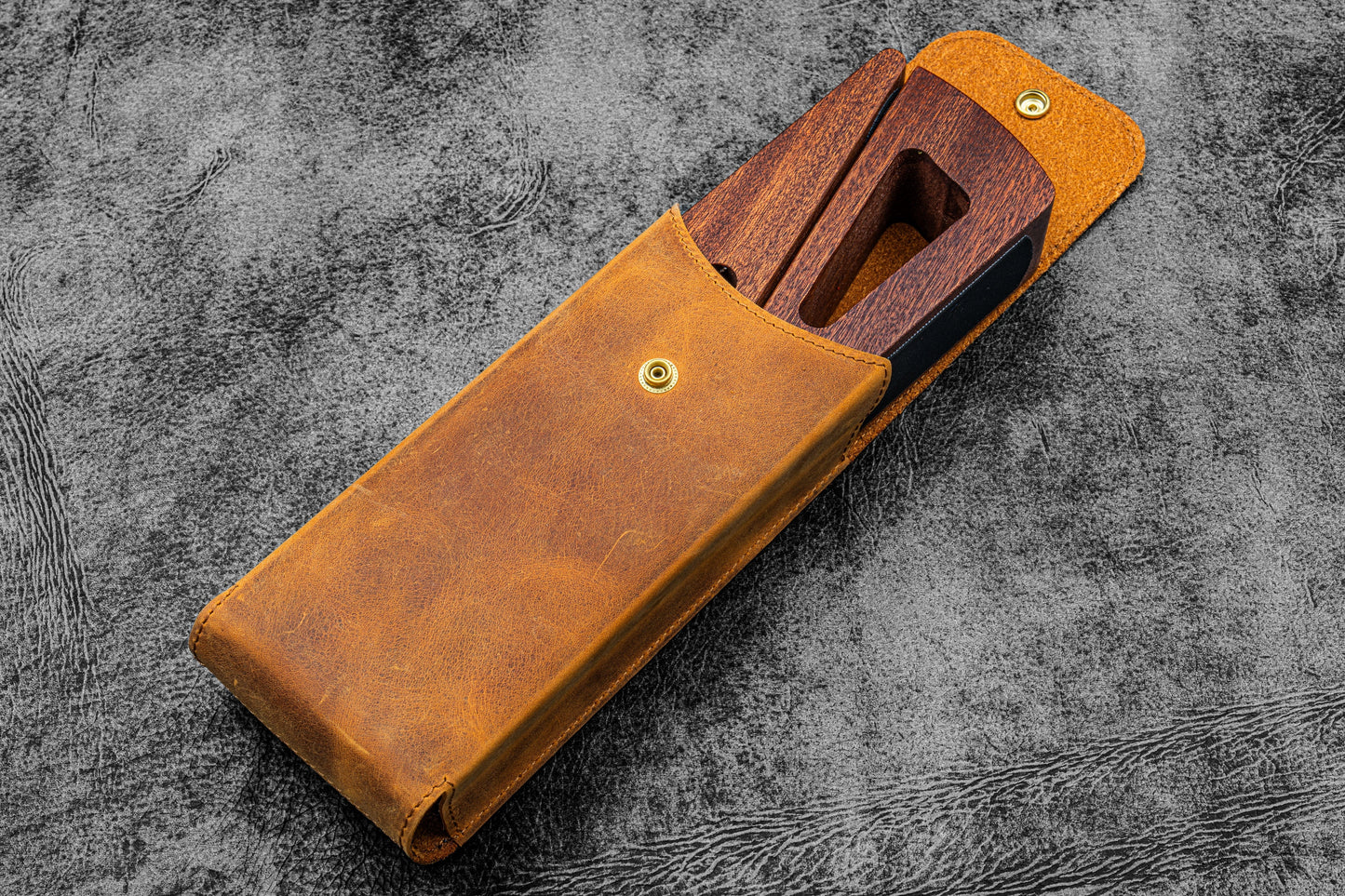Portable Wooden Stand for MacBook & iPad - Mahogany - with Leather Carry Sleeve