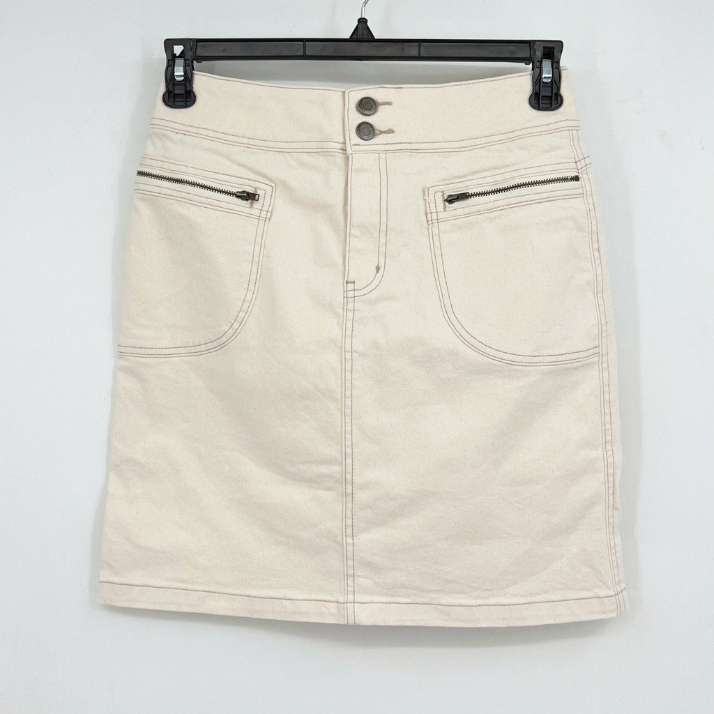 PRANA Womens Broadway Denim Skirt Size 4 Natural Cream Knee Length Stretch NWT