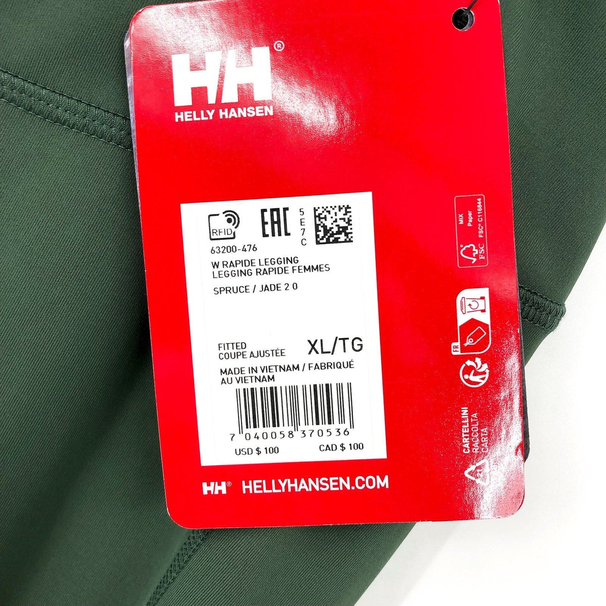 HELLY HANSEN Women's Rapide Trail Leggings XL Spruce Green Athletic Pocket NWT