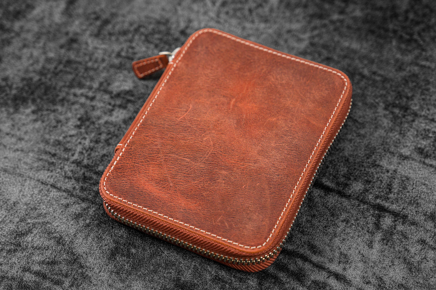 Leather Zippered 10 Slots Pen Case - C.H. Orange