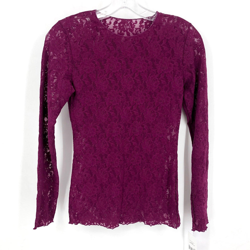 HANKY PANKY Women's Signature Lace Top Small Sugar Plum Unlined Long Sleeve NWT
