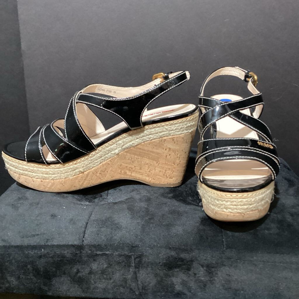 Prada Patent Strap Cork Wedge SHOES 39