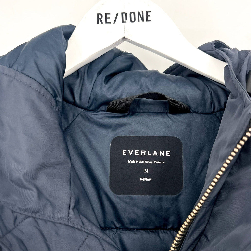 EVERLANE Men's The ReNew Long Parka Jacket Medium Navy Blue Hooded NWOT