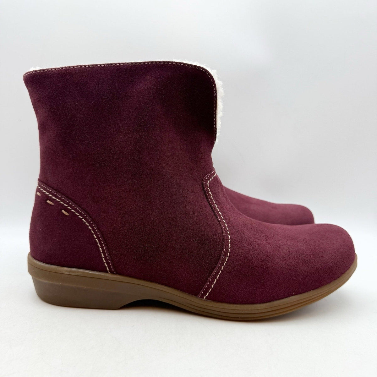Spenco Womens Sun Valley Ankle Boots Size 6.5 Red Burgundy Suede Sherpa Line NIB