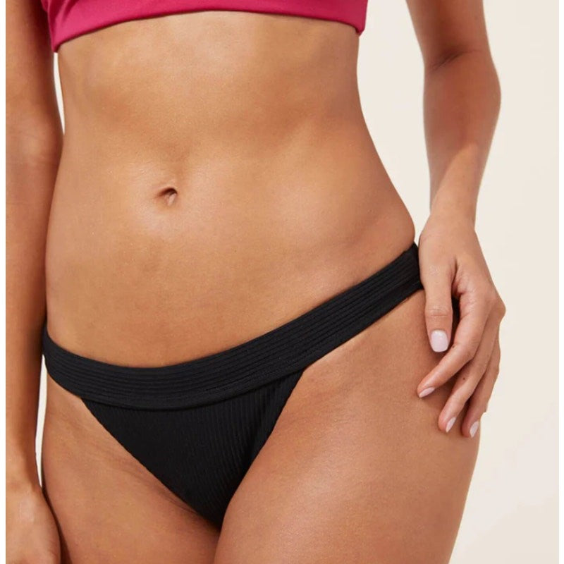 ANDIE SWIM Women's The Banded Cheeky Bikini Bottom Size XL Black Ribbed