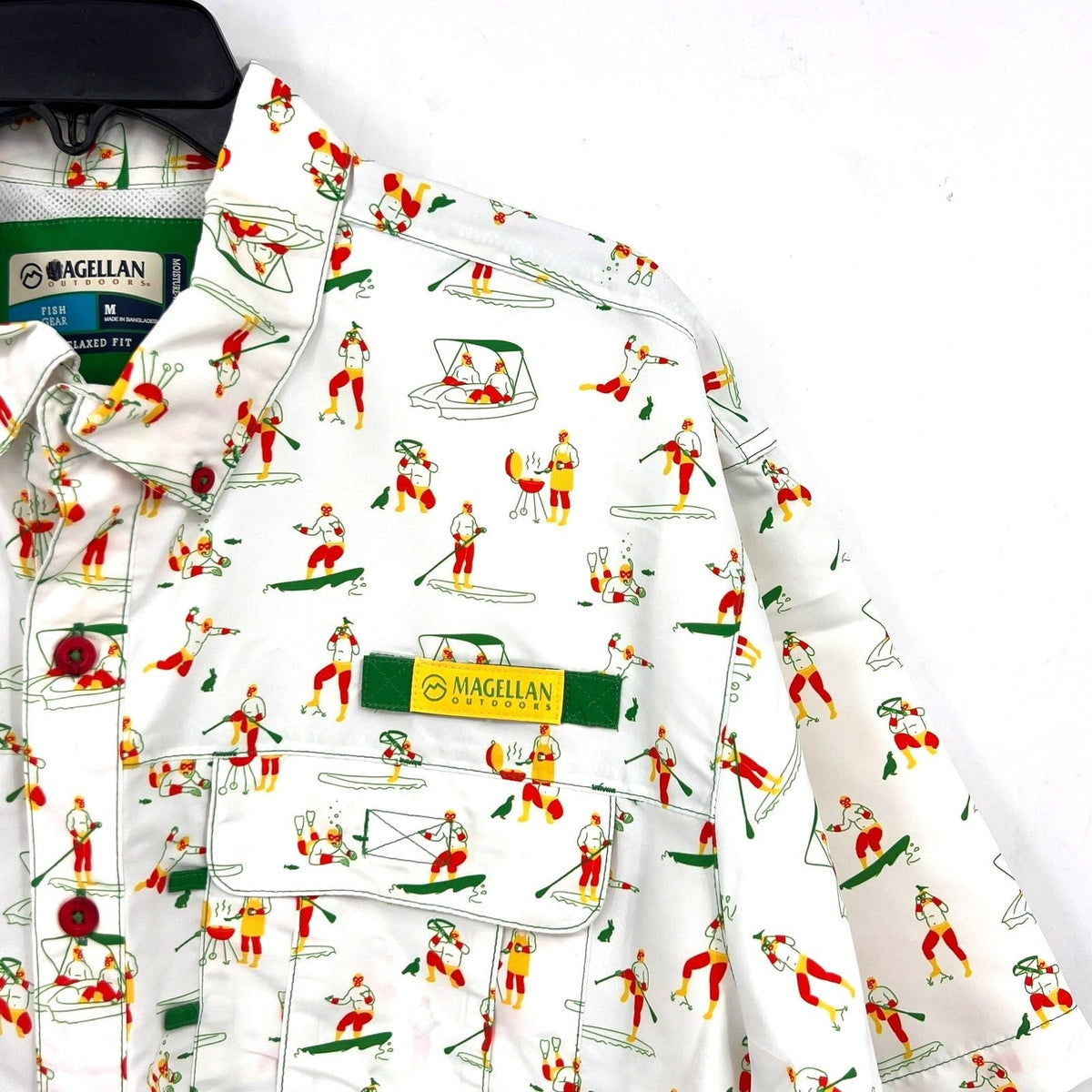 MAGELLAN OUTDOORS Laguna Madre Luchadores Fishing Shirt Medium White Multi NWOT