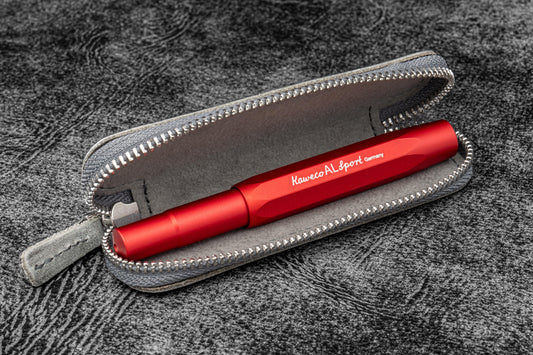 Leather Zippered Single Pen Case for Kaweco - Pocket Pen - C. H. Smoky