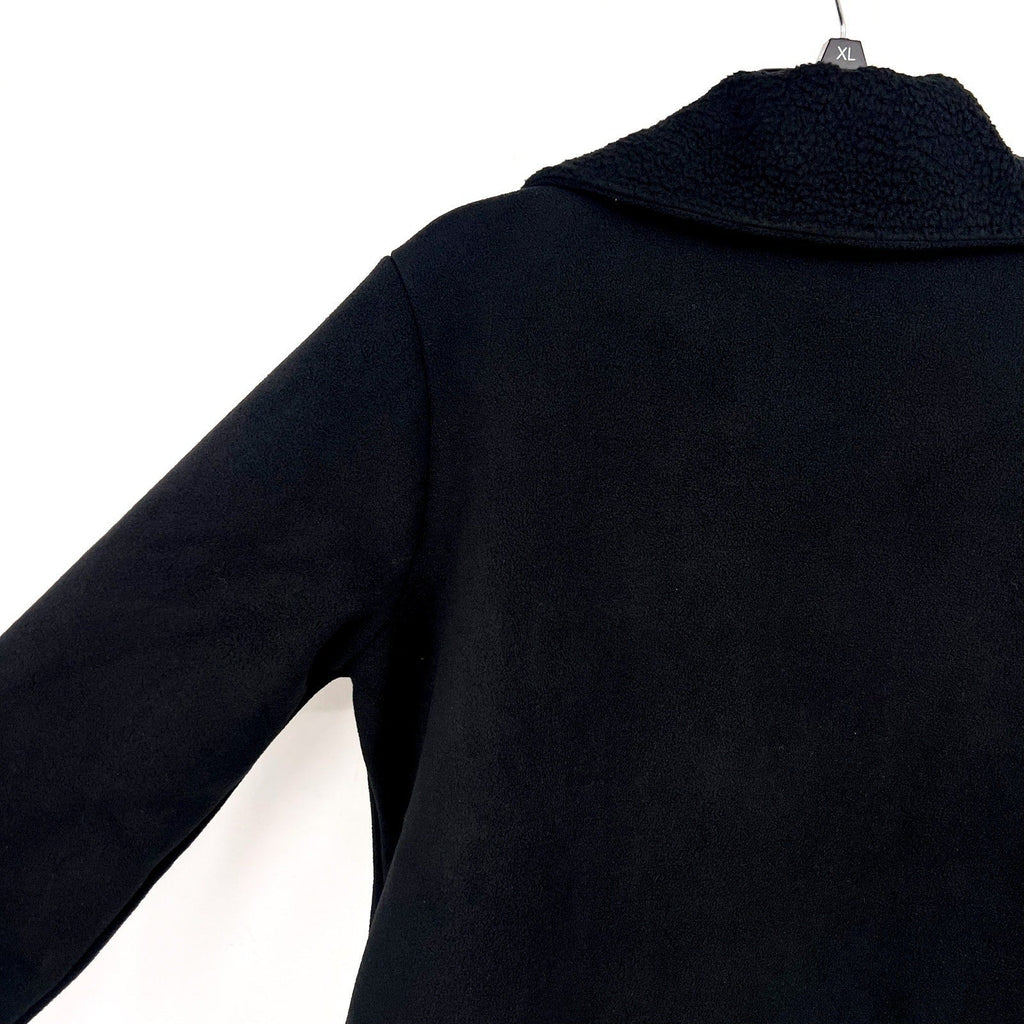 DENIM & CO. Women's Fleece Bonded Sherpa Jacket Large Black NWOT