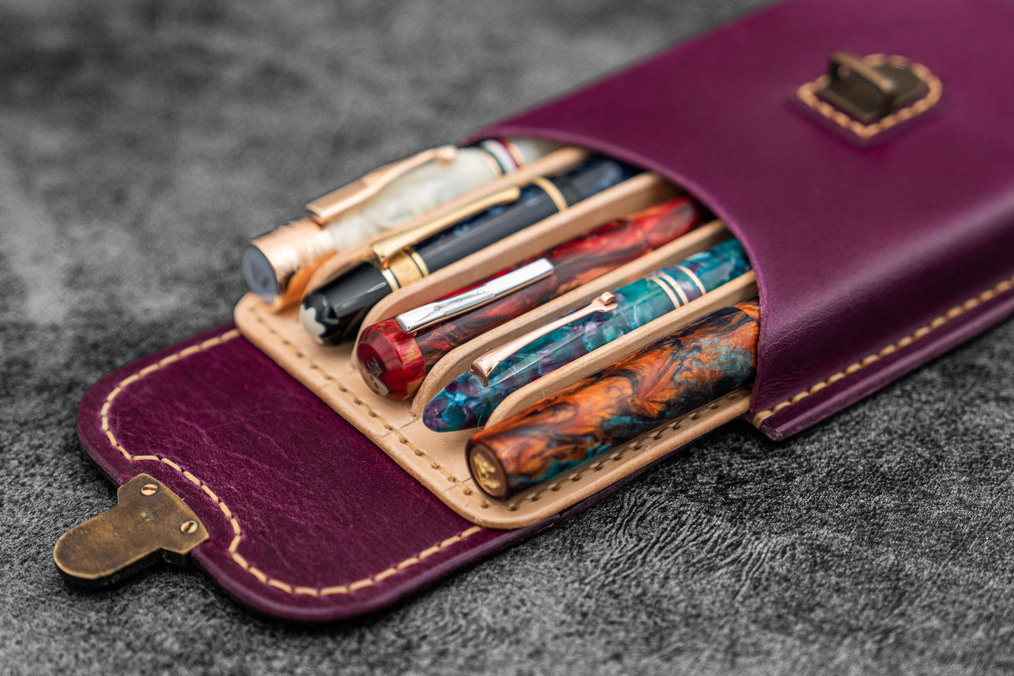 The Old School - Leather Molded Pen Case for 5 Pens - Purple