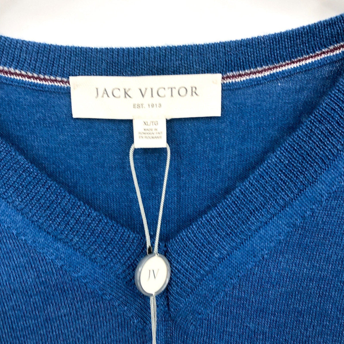 JACK VICTOR Men's Ramezay Woo V-Neck Sweater XL Blue Silk Cashmere