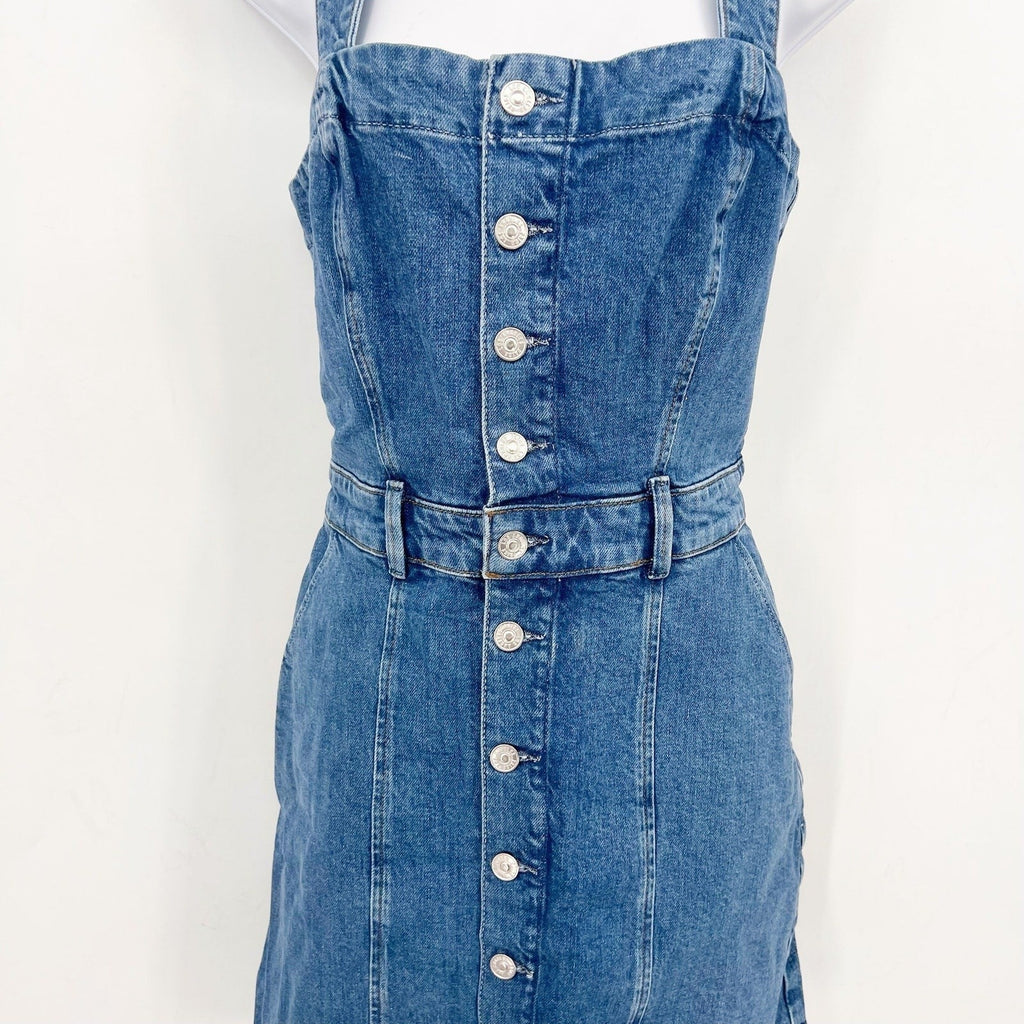 PAIGE Women's Maddy Denim Tank Dress Size 10 Delia Blue Button Front Revolve NWT