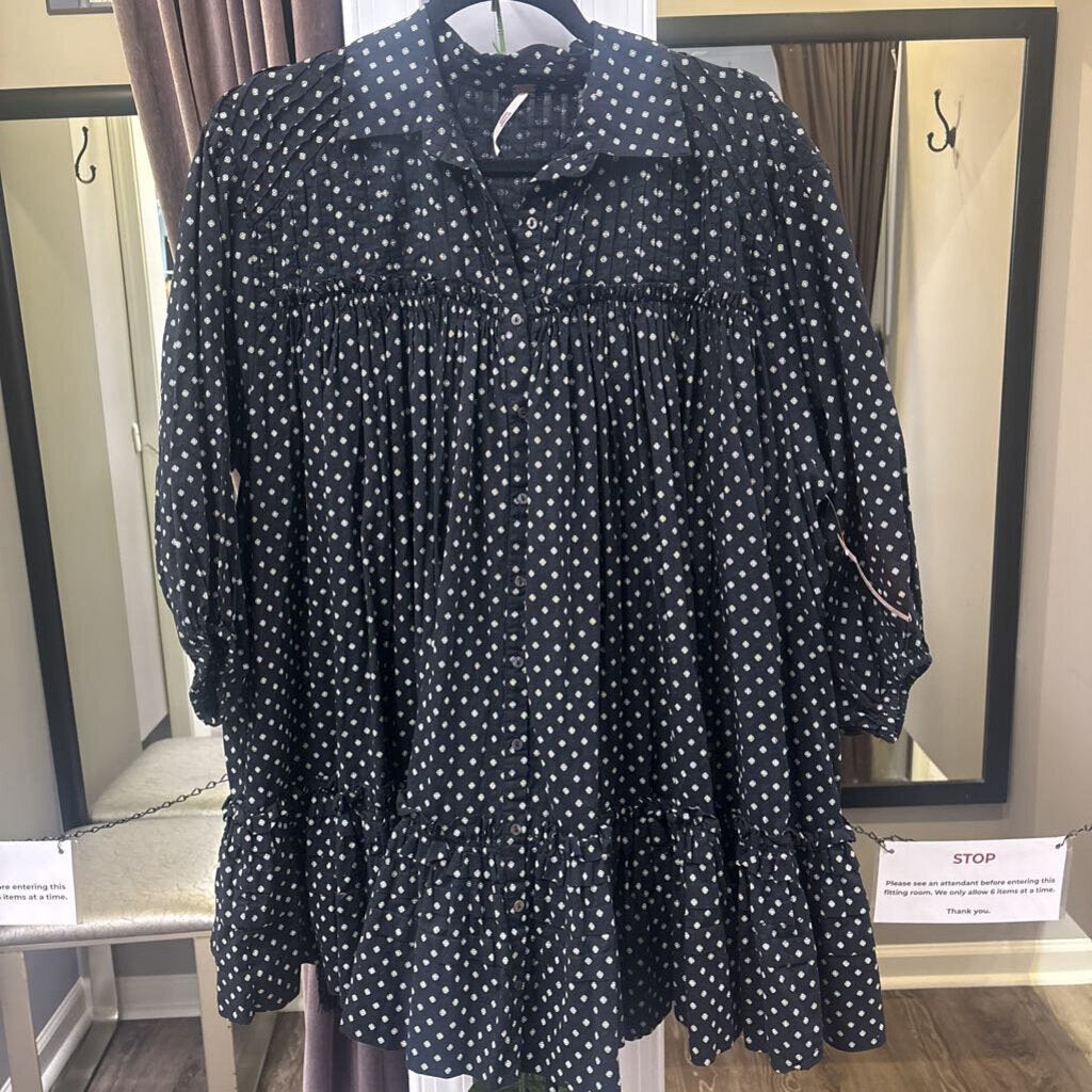 Free People Micro Print Pleated DRESSES S