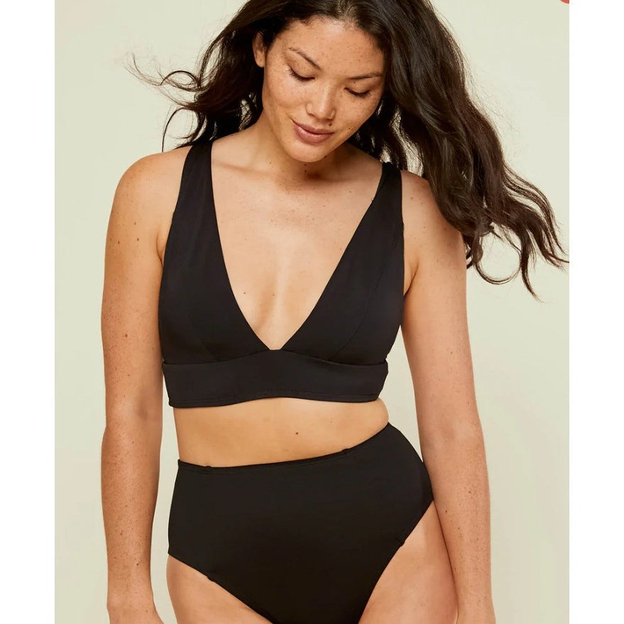 ANDIE SWIM Women's Belize Bikini Top Medium Black Plunge V Neck