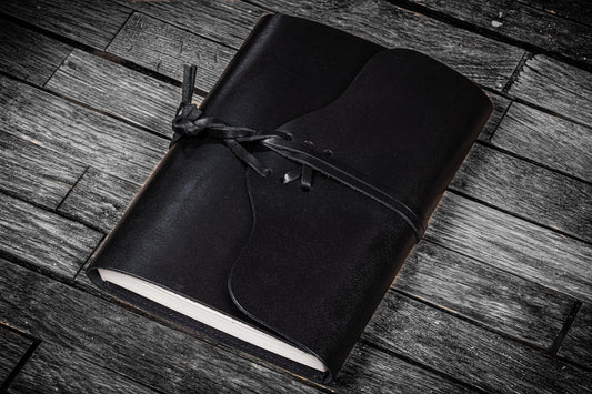 Refillable Leather Wrap Journal / Planner Cover - Black
