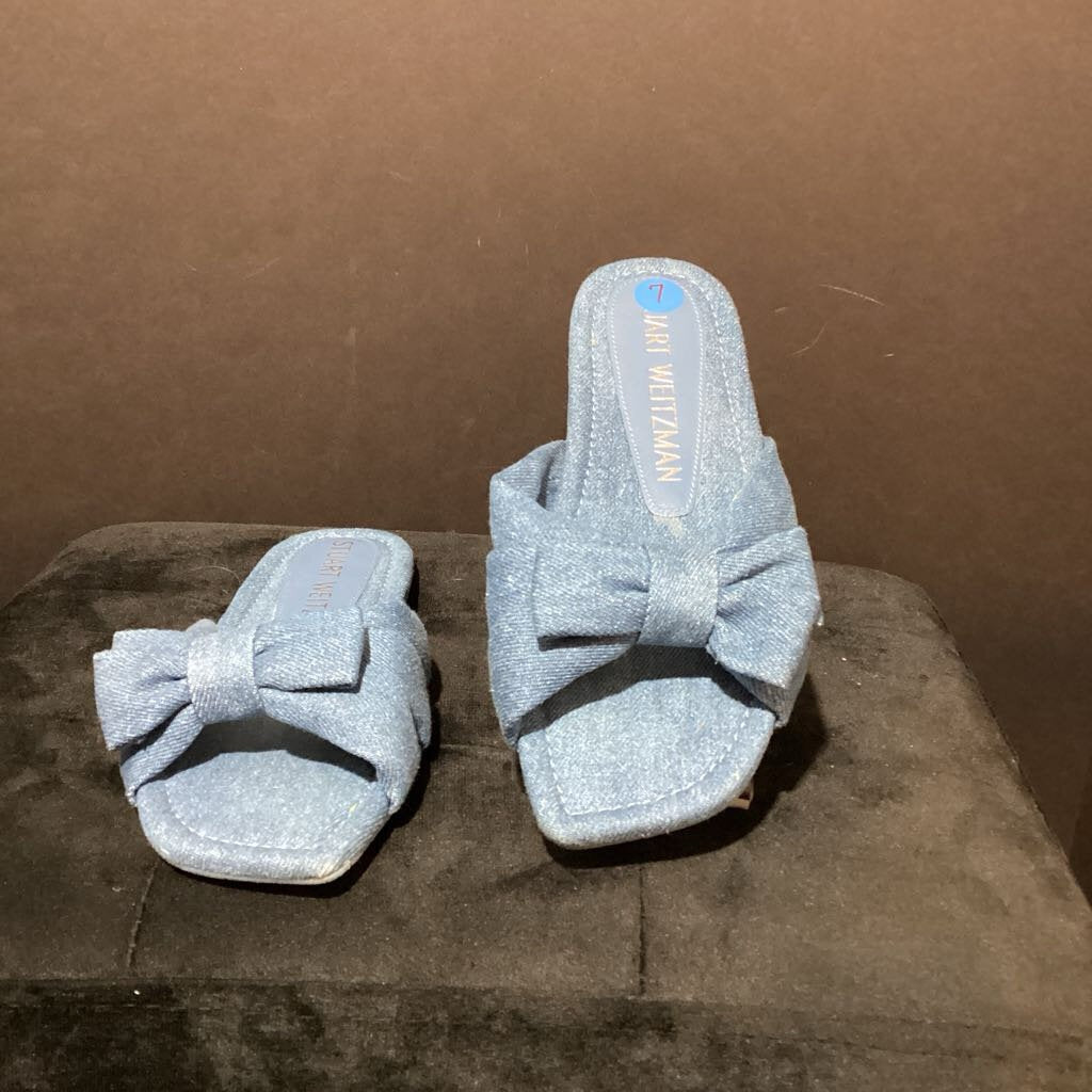Stuart Weitzman Denim Bow Slide SHOES 7