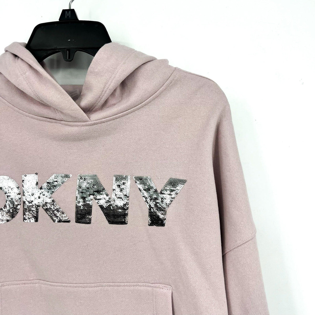 DKNY Women's Sequin Hoodie Small Pink Allure Pullover Sweatshirt NWT