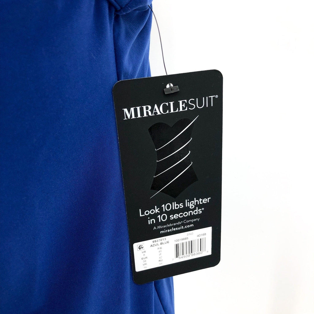 MIRACLESUIT Womens Razzle Dazzle Zing Tankini Top Size 8 Blue Azul Underwire NWT