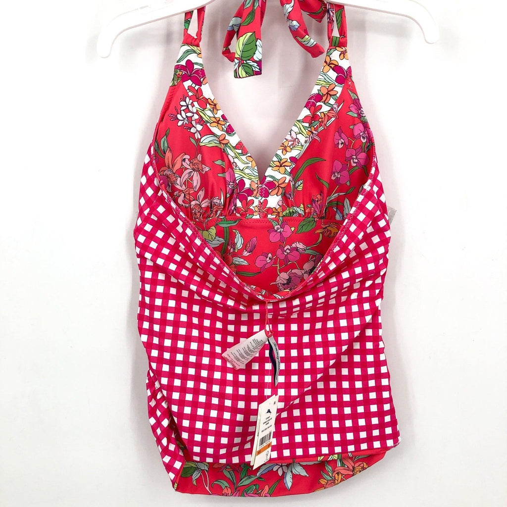 TOMMY BAHAMA Summer Floral Reversible Tankini Top Small Pink Gingham NWT