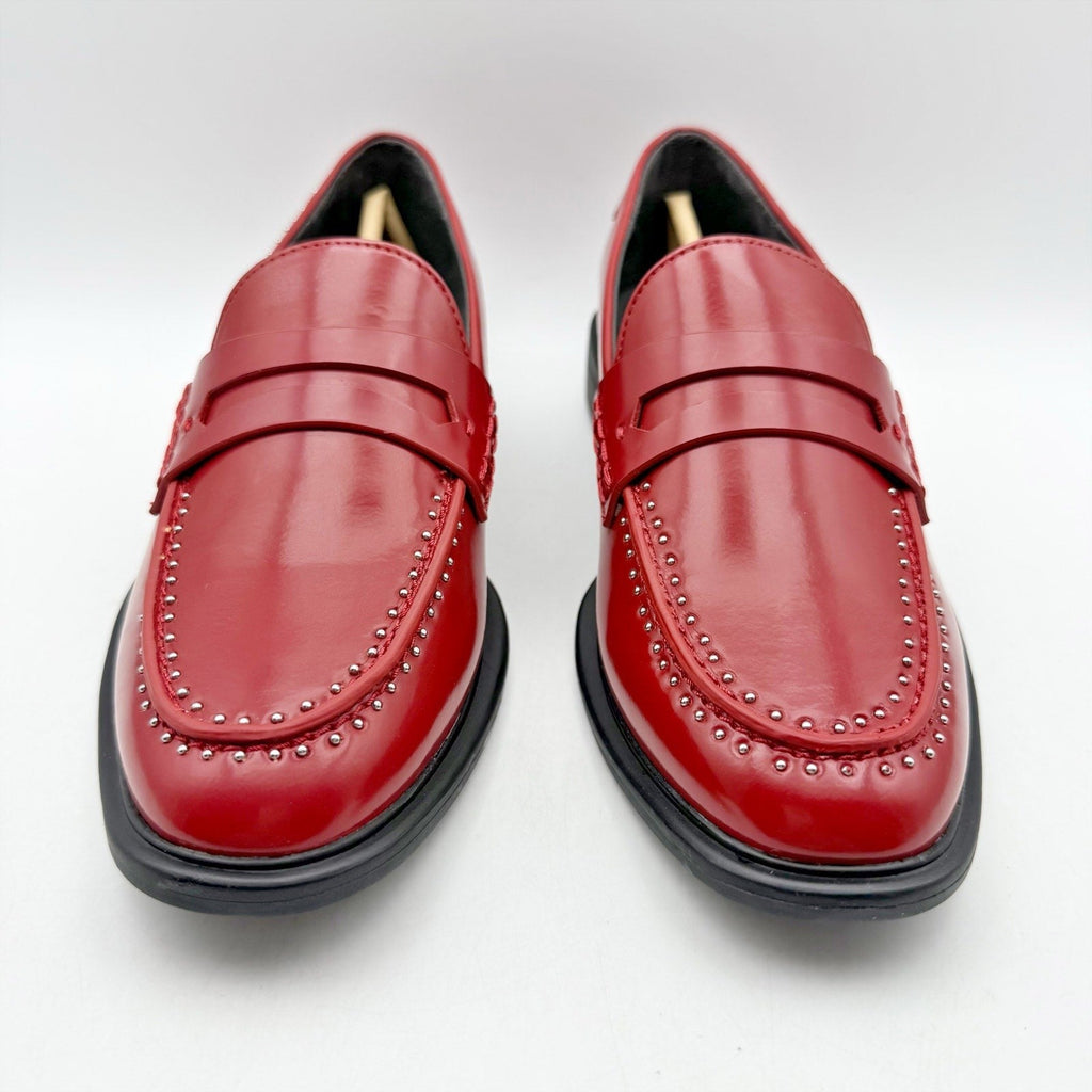 Franco Sarto Womens Eden Studded Loafers US 9 M EU 40 Red Slip On NWOB