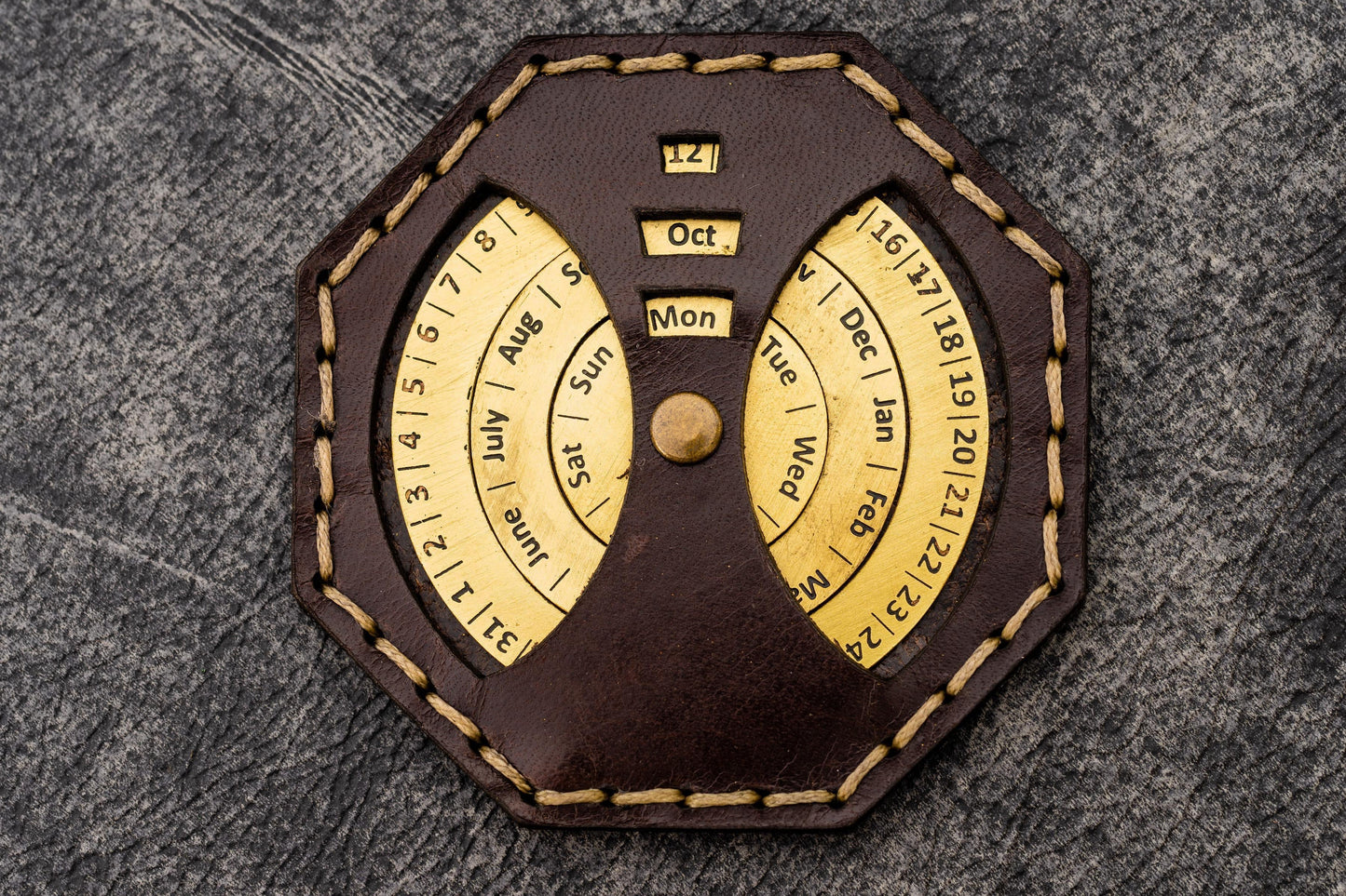 Leather and Brass Perpetual Calendar - Octagon
