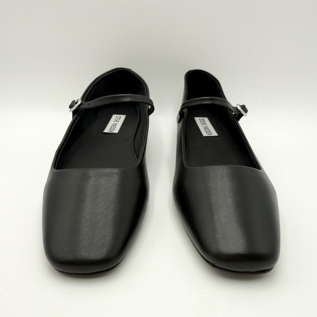 Steve Madden Womens Maple Flats Size 7.5 M Black Leather Mary Jane NWOB