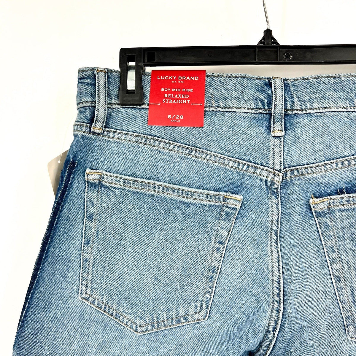 LUCKY BRAND Women's Patched Boy Jeans Size 6 28A Blue Button-Fly Mid-Rise NWT