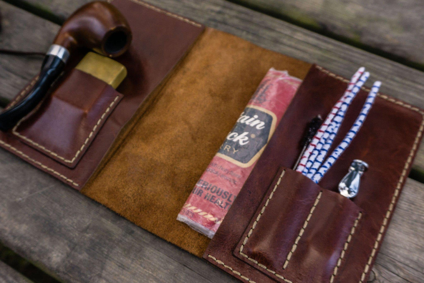 Personalized Leather Pipe Pouch/Pipe Roll - Brown
