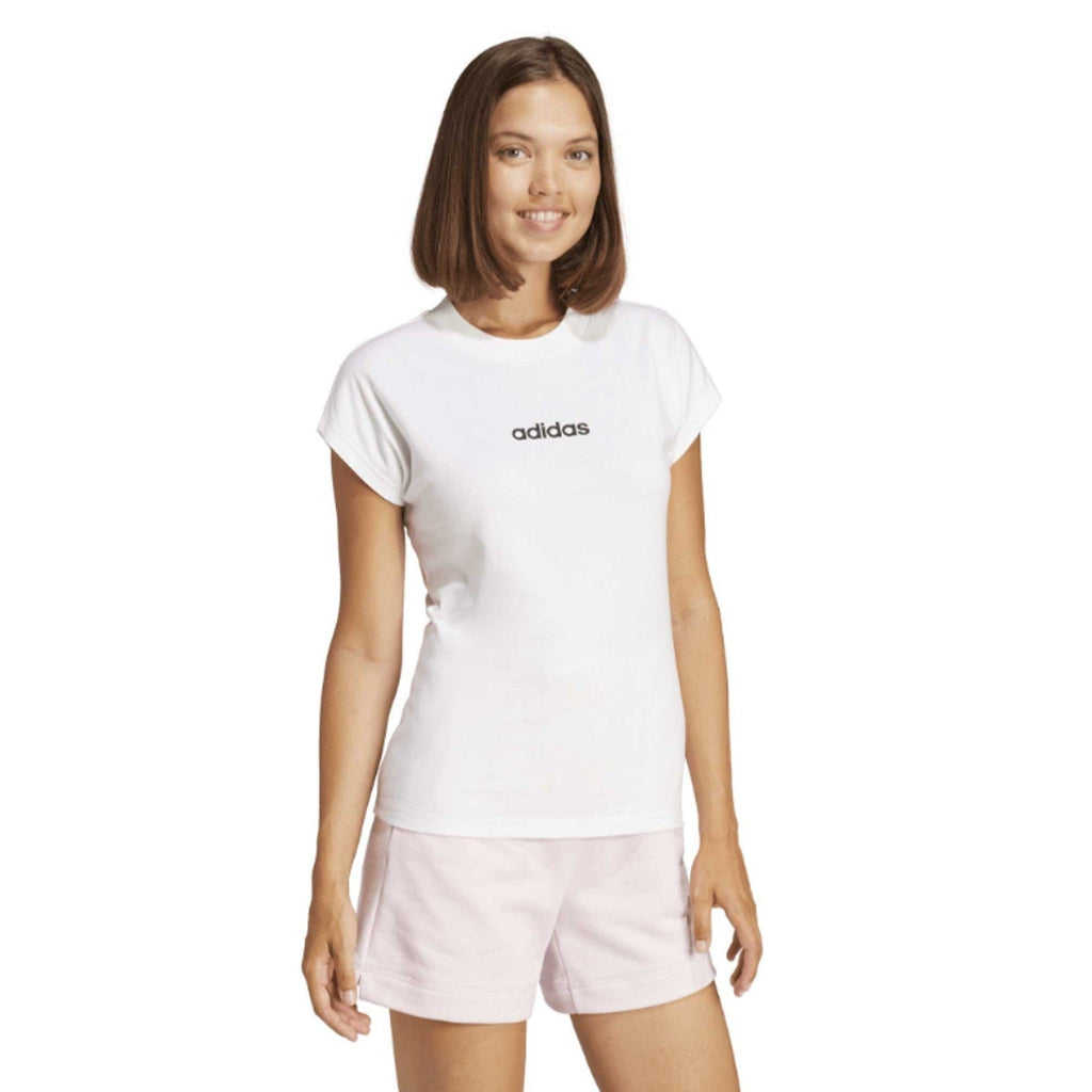 ADIDAS Women's Essentials Linear Single Tee Large White Short Sleeve NWT