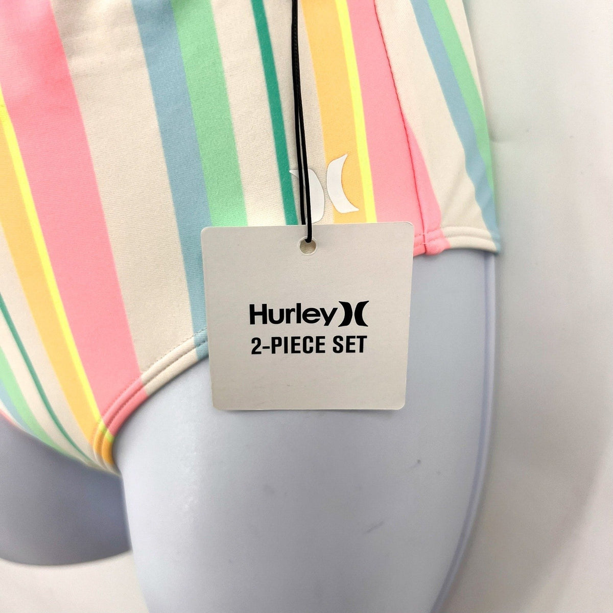 HURLEY Girl's Crossback Tankini 2-Piece Bikini Set Size 8 Pastel Striped NWT