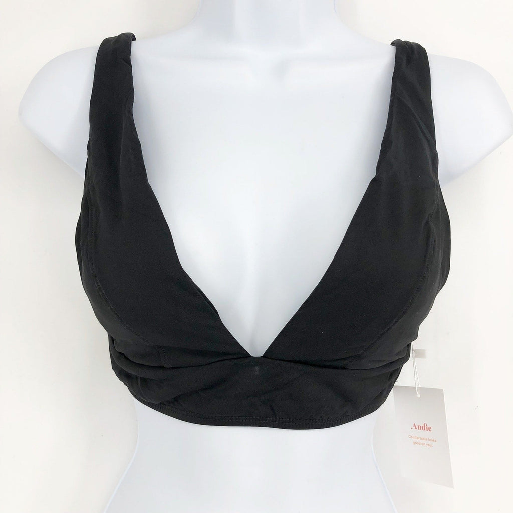 ANDIE SWIM Women's Belize Bikini Top Medium Black Plunge V Neck