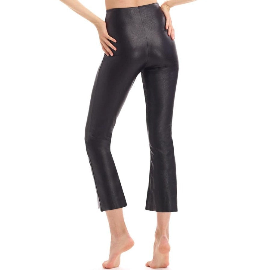COMMANDO Women's Faux Leather Cropped Flare Leggings Medium Black Stretch NWT