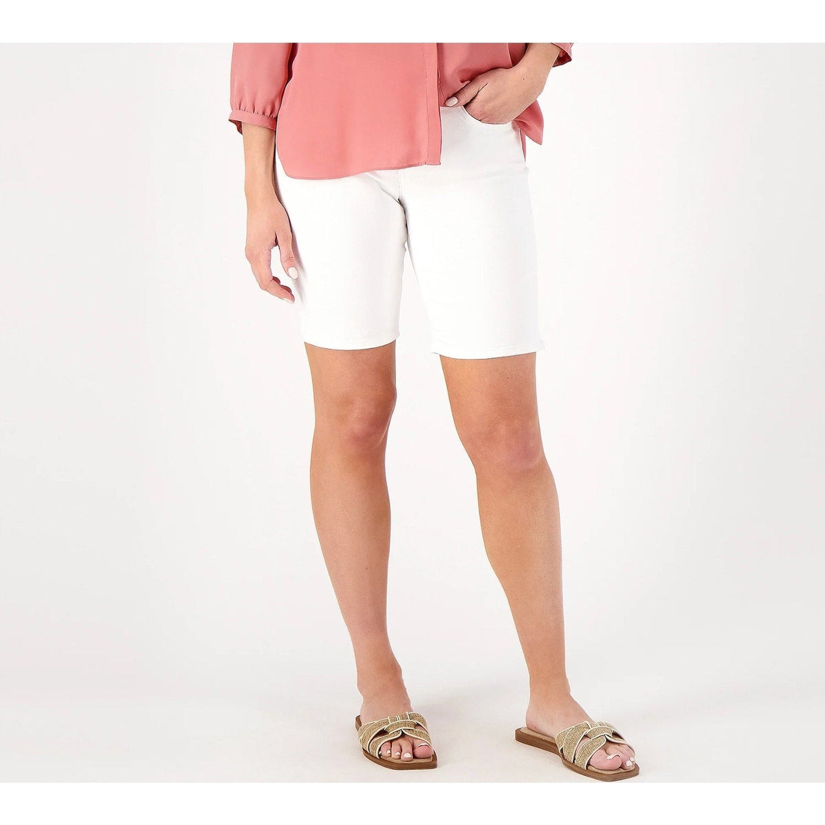 NYDJ Womens Ella Denim Shorts Size 14 PETITE Optic White 8" Inseam NWT