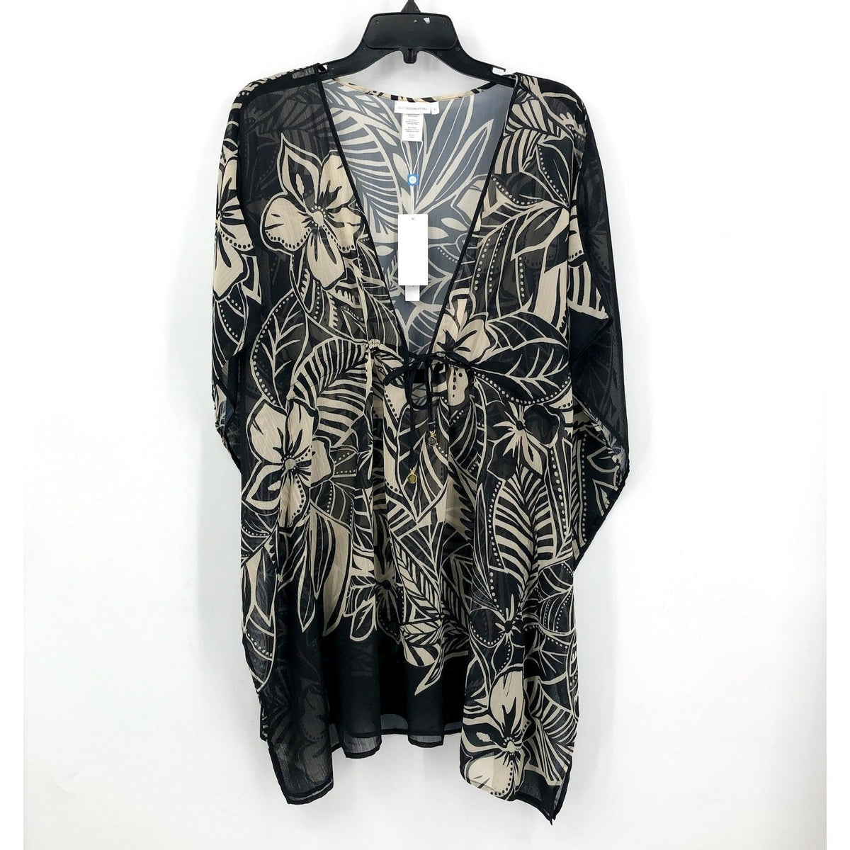 BLEU ROD BEATTIE Womens Ciao Bella Tunic Cover Up Large Black Floral Chiffon NWT