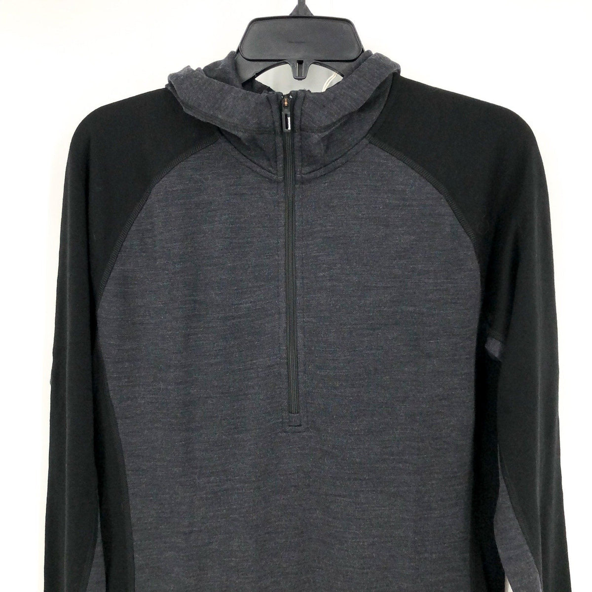 SMARTWOOL Womens Thermal Merino Base Layer 1/2 Zip Hoodie Large Black Gray NWT