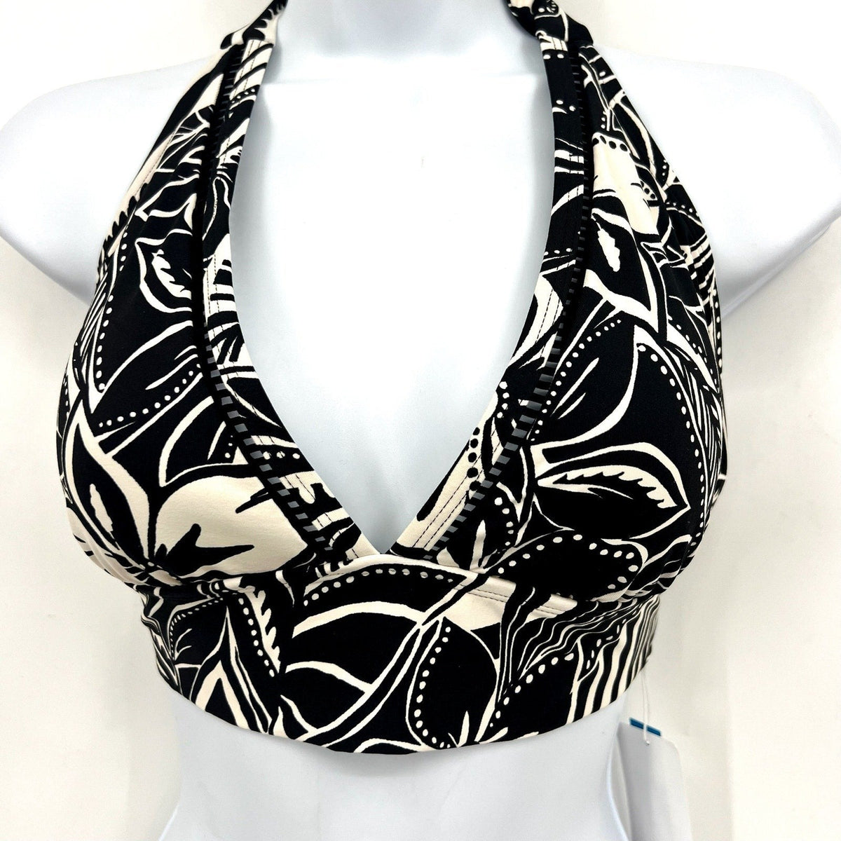 BLEU ROD BEATTIE Ciao Bella Banded Halter Top Size 12 Black White Floral NWT
