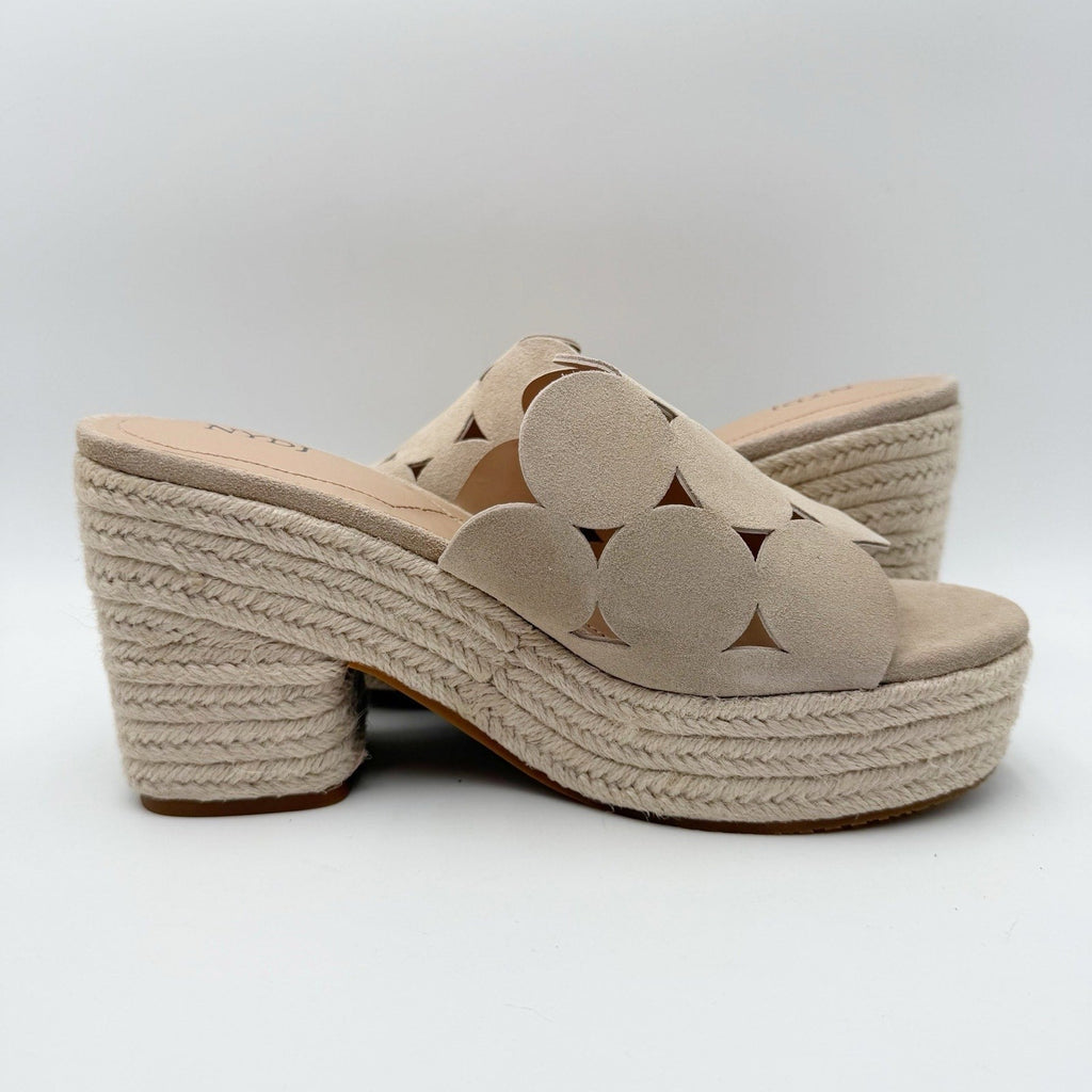 NYDJ Womens Helene Heeled Sandals Size 8.5 M Sand Beige Suede Platform NIB