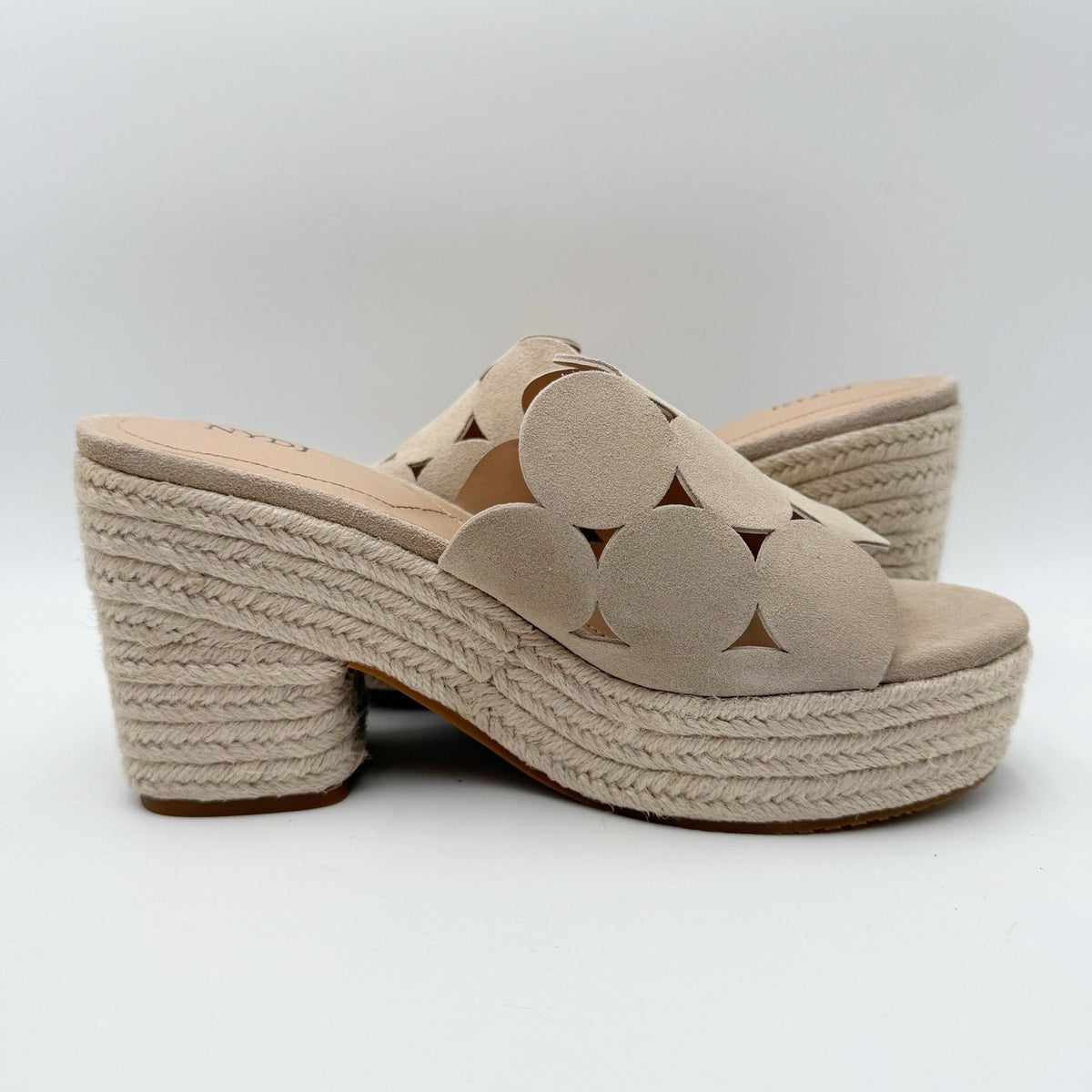 NYDJ Womens Helene Heeled Sandals Size 8.5 M Sand Beige Suede Platform NIB